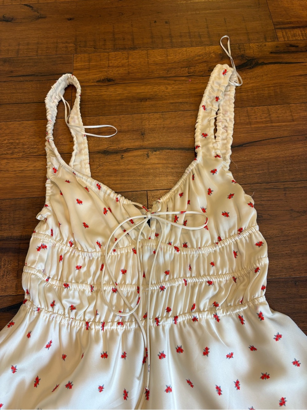 Zara Floral Satin Mini Dress Size XS Red Cream Cottagecore EUC - Picture 5 of 8